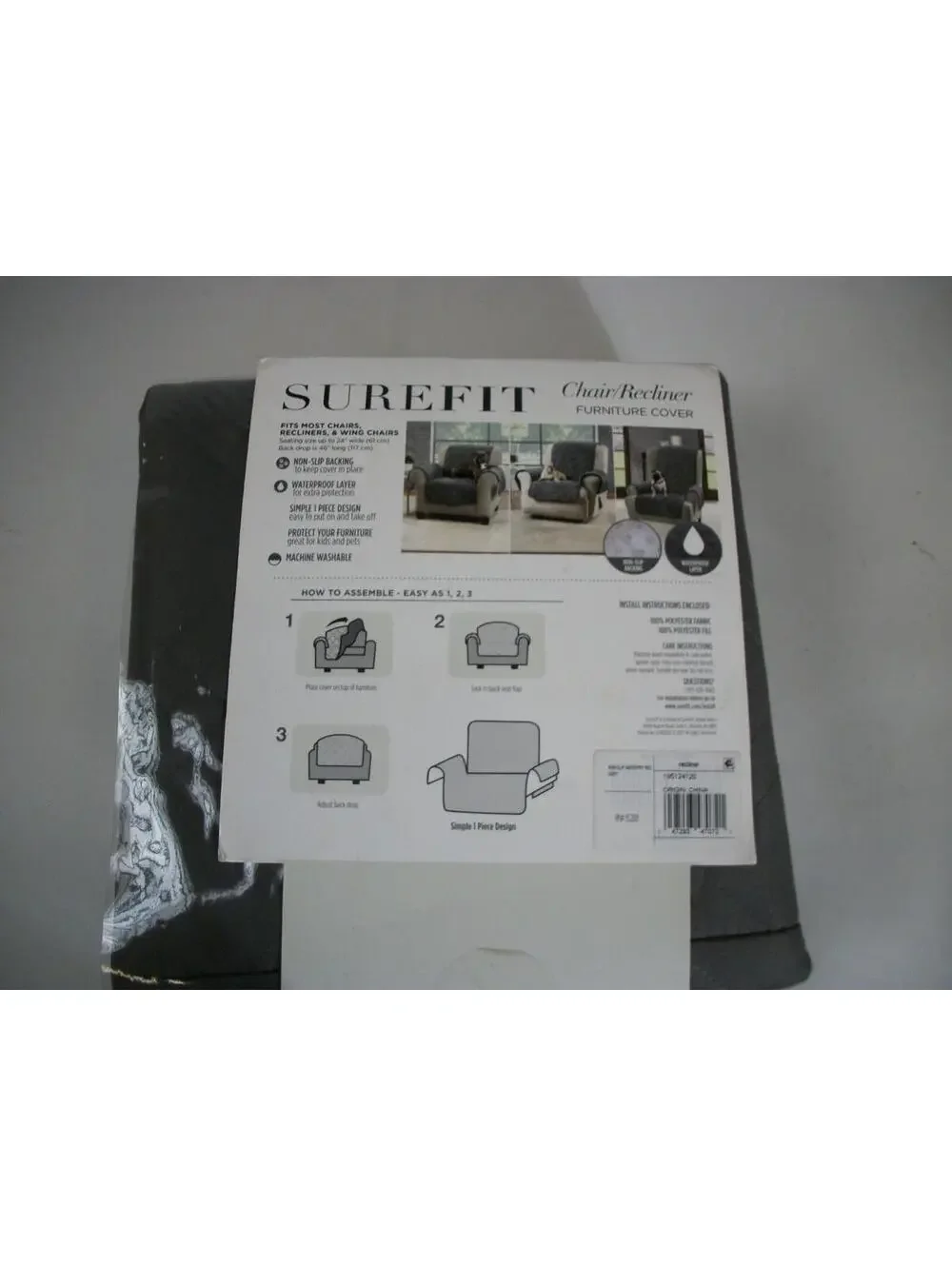 Surefit diamond plush recliner seatcover grey microfiber slip resistant